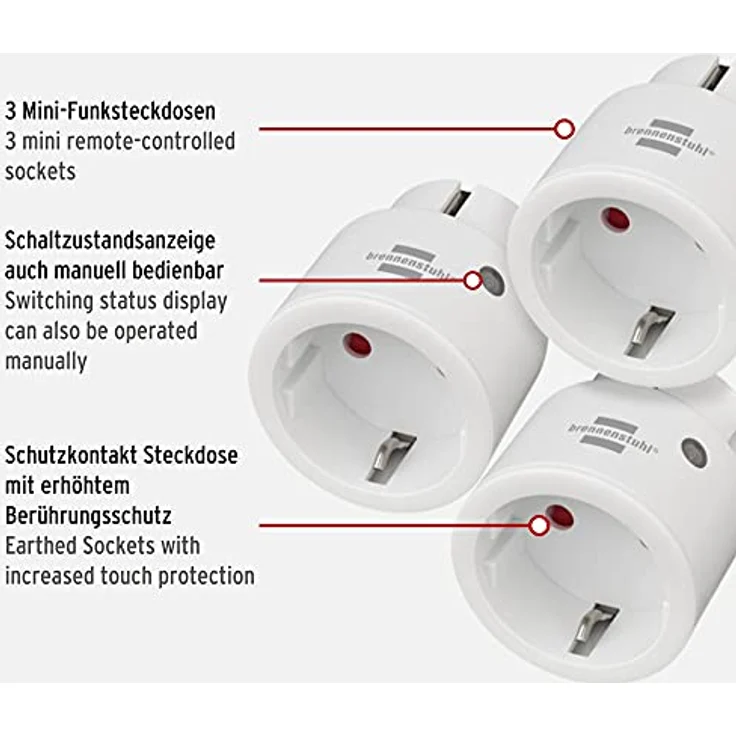 Brennenstuhl Comfort-Line Funksteckdosen-Set Mini 3+1, 3er Funkschalt-Set (Innenbereich, mit Handsender und erhöhtem Berührungsschutz) weiß – Bild 2