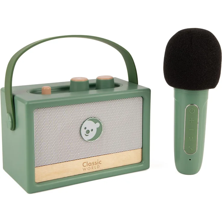 Classic World Musik-Box mit Mikrofon im Retro-Design, Bluetooth-Funktion, 18x7,5x14,5 cm, geeignet für Kinder ab 3 Jahren