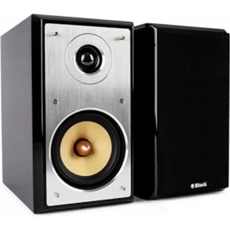 Block Audioblock S-50, 2-Wege Bassreflex Regallautsprecher mit Klavierlack-Veredelung, Schwarz