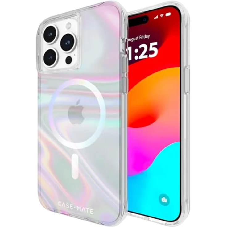 Case-Mate Soap Bubble Mag-Safe Case Schutzhülle kompatibel mit Apple iPhone 15 Pro Max Hülle Regenbogen (Farbwechsel-Effekt, 3 m Fallschutz, Integrierter Mag-Safe-Ring) - Transparent/Schillernd – Bild 1