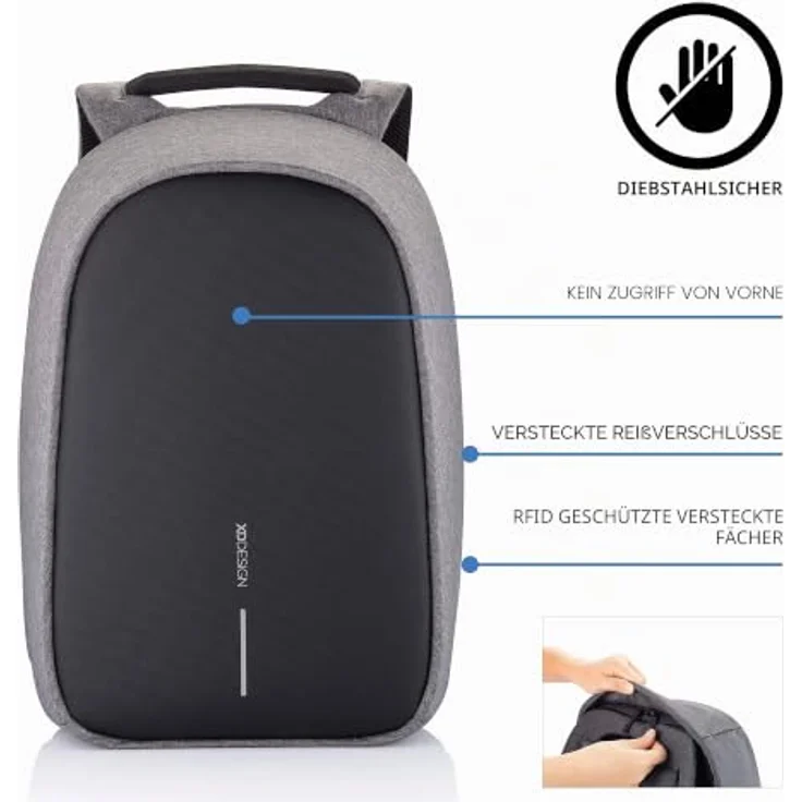 XD Design Bobby Hero XL, 17" Laptop Backpack in Grau, XL Notebook-Rucksack – Bild 3