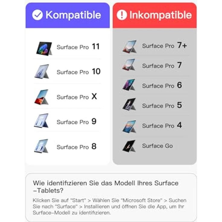 Inateck Surface Pro 11 Tastatur mit KI-Funktion, Touchpad, 7-farbige Hintergrundbeleuchtung und Stifthalter, QWERTZ, kompatibel mit Surface Pro 11/10/9/8/X, KB05114 – Bild 2
