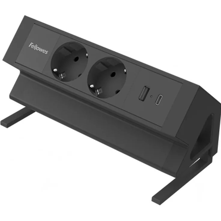 Fellowes Steckdosenleiste Strommodul Schreibtisch mit 2x Steckdose, USB-A und USB-C, 1.50 m, grau