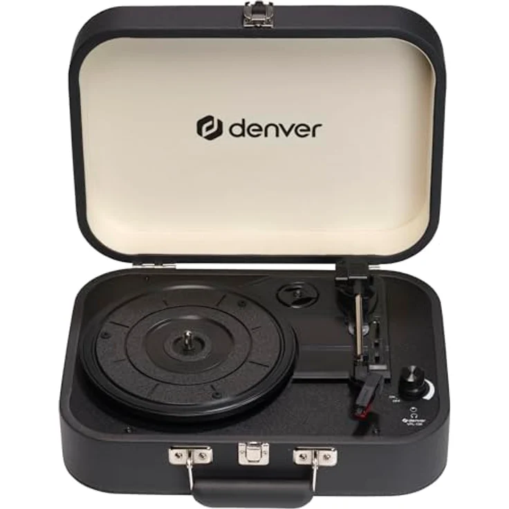 Denver Retro Koffer Plattenspieler VPL-130DGR, Vintage Schallplattenspieler mit Lautsprecher, USB zum Digitalisieren, 33/45/78 RPM, AUX, Kopfhörer & RCA-Ausgang, tragbarer Vinyl Player ohne Bluetooth – Bild 4