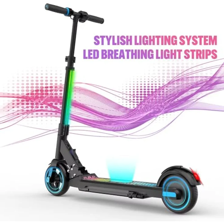 GigaBlue Elektroscooter, 6,5'' Faltbarer E Scooter für Kinder 6-12 Jahren, bis zu 15 km/h & 8 km, LED Display, Bunte Leuchten, Leichter Elektroroller Kinder • Blau – Bild 5
