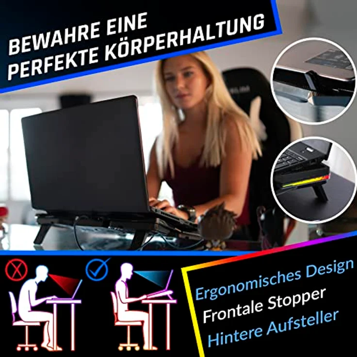 KLIM Wind Laptop Kühler, Cooling Pad mit 4 Lüftern, USB Powered, RGB, geeignet für 15-17 Zoll Laptops, leise und stabil – Bild 5