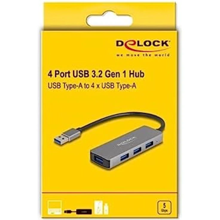 Delock 4 Port USB 3.2 Gen 1 Hub mit USB Typ-A Anschluss - Typ-A Buchsen seitlich – Bild 3