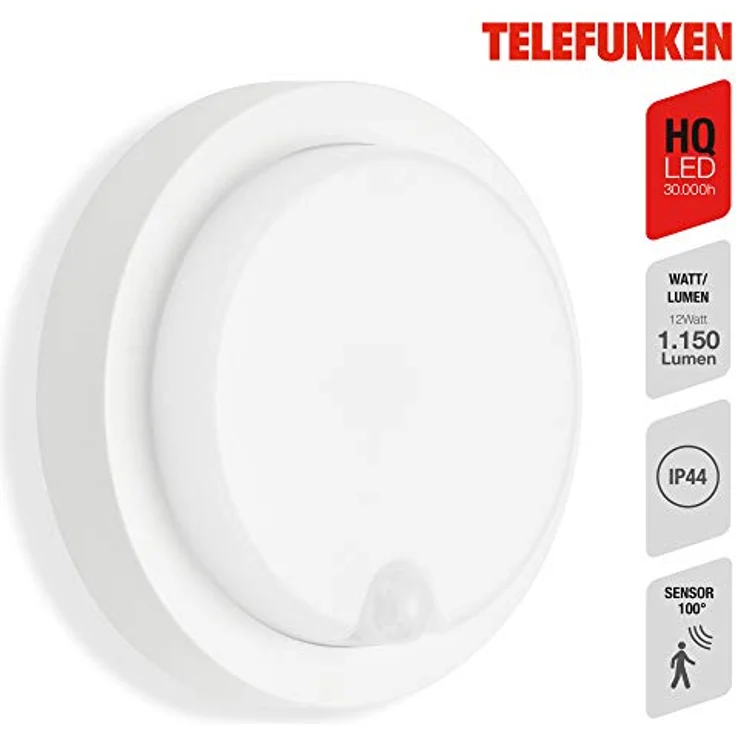 TELEFUNKEN - LED Außenwandleuchte, Außenwandlampe inkl. Bewegungsmelder, inkl. Dämmerungssensor, 12 Watt, 1.150 Lumen, 4.000 Kelvin, IP44, Weiß, Ø 17cm, 315306TF – Bild 2