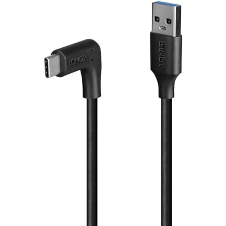 LINDY USB 3.2 Typ A auf USB-C Kabel 90° gewinkelt, 10 Gbit/s, 1 m, robustes PVC-Gehäuse – Bild 1