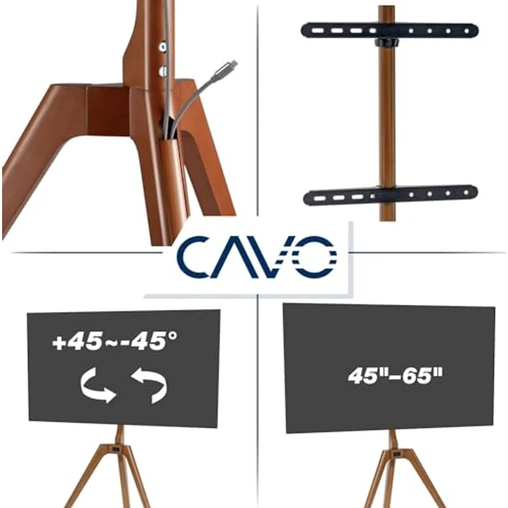 SOTECH CAVO TV-Staffelei Holz walnuss – Höhenverstellbarer Tischstand mit Kabelmanagement für Fernseher bis 65 Zoll – Bild 2