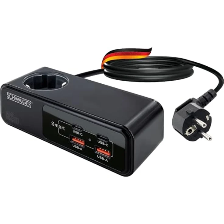 SCHWAIGER LADV4115 Steckdosenverlängerung 83W Verlängertes Ladegerät Ladestation Ladeadapter USB-C USB-A Schnellladegerät, Schwarz – Bild 1