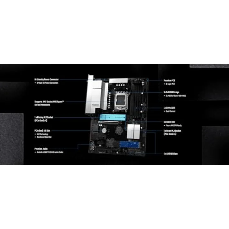 ASRock B850 Rock WiFi7 AM5 ATX Mainboard, PCIe 5.0, 4x DDR5, 2.5G LAN, HDMI/USB-C – Bild 5