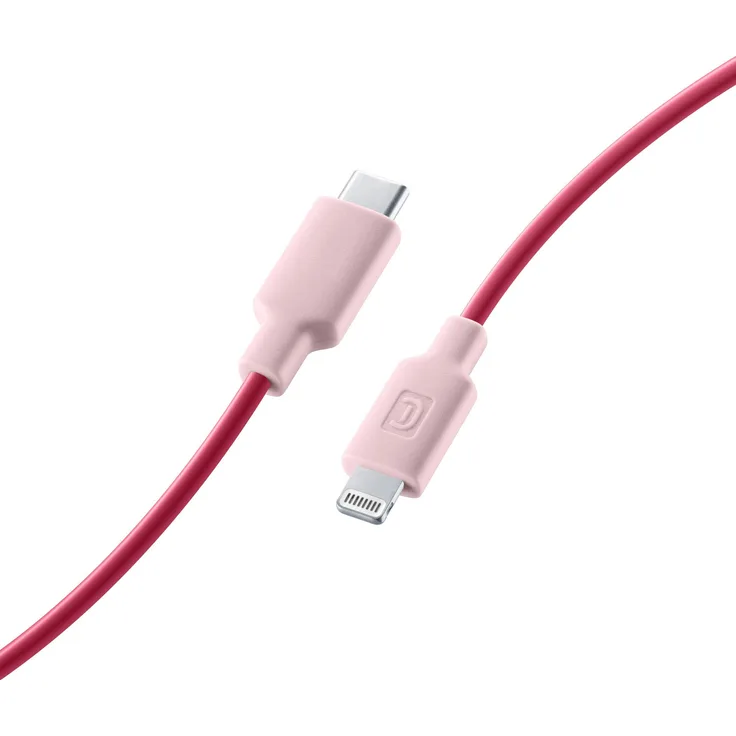 Cellularline USB Type-C auf Apple Lightning Lade- und Datenkabel, 100 cm, rosa, 20W, Datenübertragung bis 480 Mbit/s