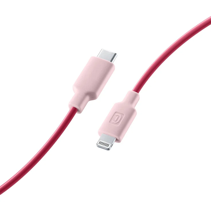 Cellularline USB Type-C auf Apple Lightning Lade- und Datenkabel, 100 cm, rosa, 20W, Datenübertragung bis 480 Mbit/s