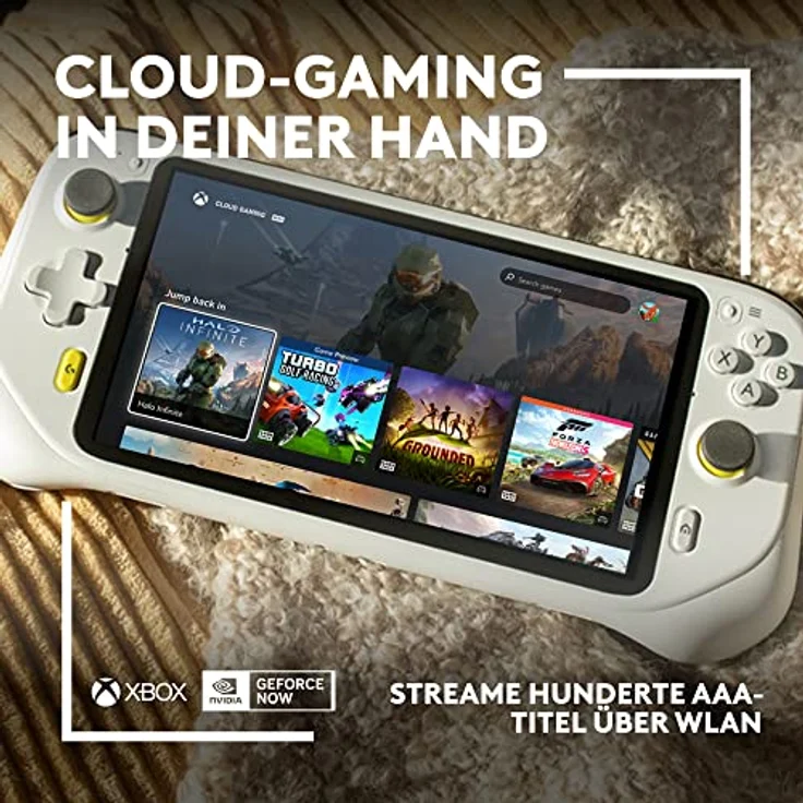 Logitech G Cloud Gaming Handheld, tragbare Spielkonsole mit langer Akkulaufzeit, 7-Zoll-1080p-Touchscreen, federleichtes Design, Xbox Cloud Gaming, NVIDIA GeForce NOW, Google Play - EU Stecker - Weiß – Bild 3