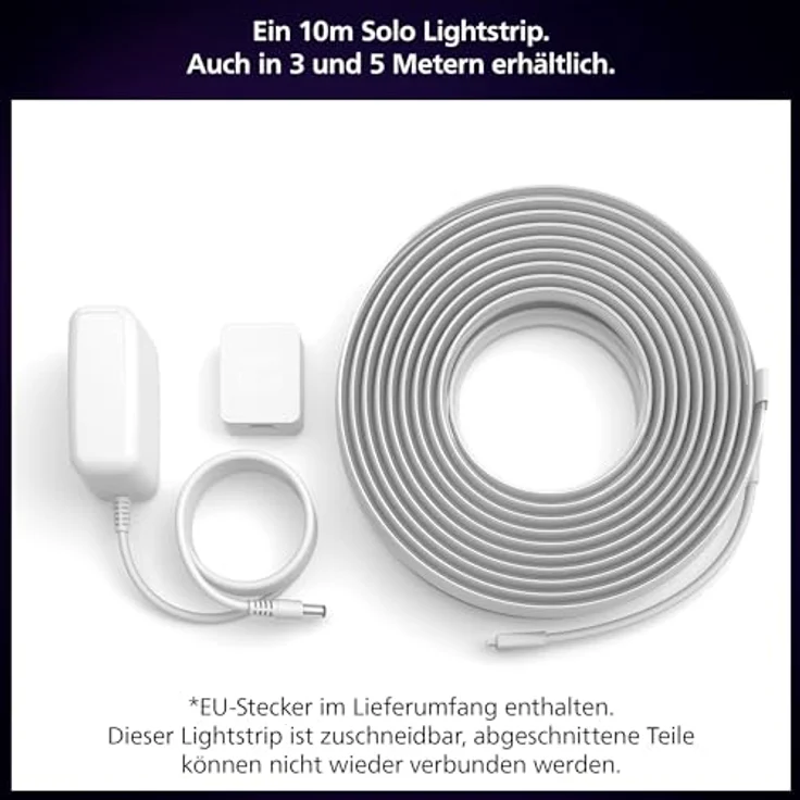Philips Hue Indoor 10m Smart LED Solo lightstrip Basis-Set, 1er-Pack, RGBWW-LEDs für echte Farben und weißes Licht, Steuerung mit der Hue App, Funktioniert mit Alexa, Google Assistant und Apple HomeKit – Bild 2