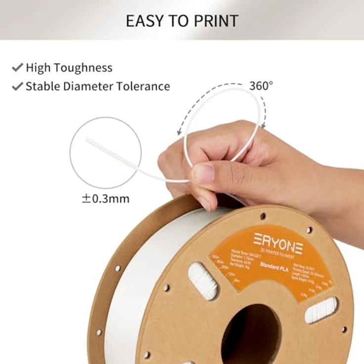 ERYONE PLA Filament 1.75 mm, 3D Drucker Filament mit Maßgenauigkeit +/- 0,03 mm, 1 kg Spule, Jade-Weiß – Bild 3
