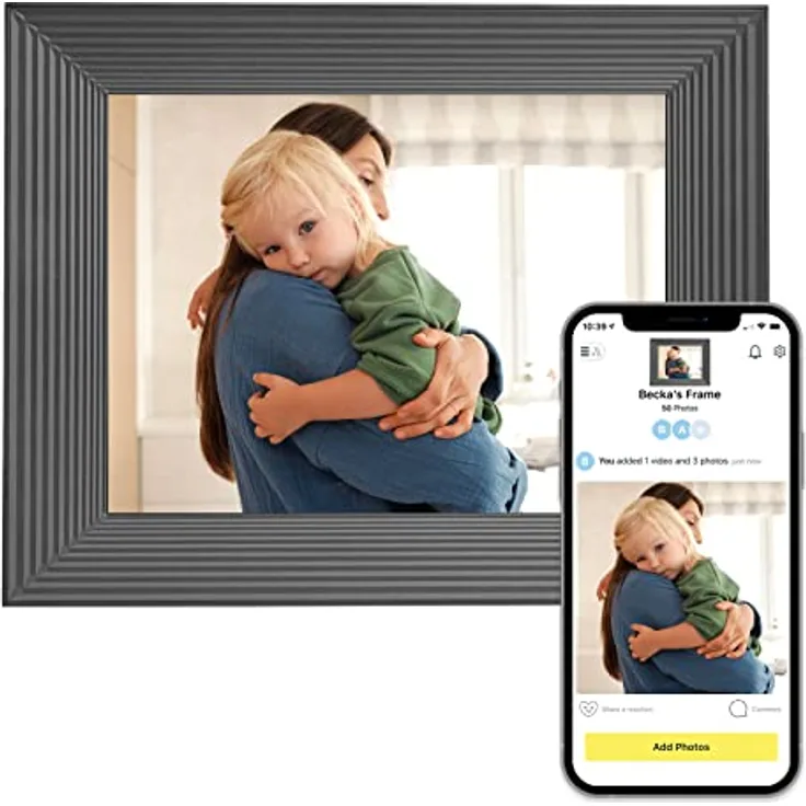 Aura Mason Intelligenter digitaler Bilderrahmen 9 Zoll HD WLAN Cloud Digitaler Fotorahmen, Kostenloser unbegrenzter Speicherplatz, Fotos von überall aus senden – Graphite