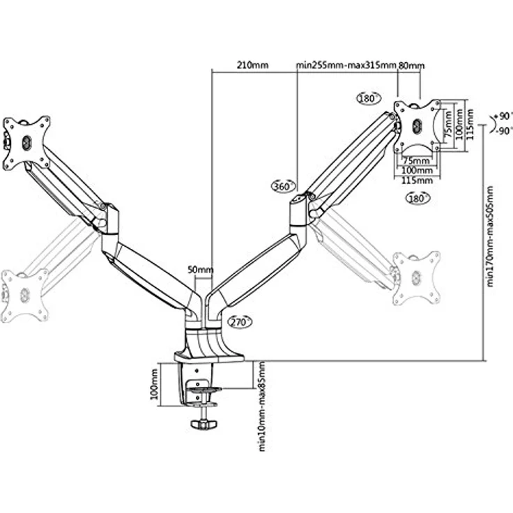 Gasdruck Dual 2 Fach Aluminium Tischhalterung für LED und LCD Monitore bis 32 Zoll VESA 75x75 100x100 HALTERUNGSPROFI OFFICE-GS324A (2 Monitore) – Bild 2