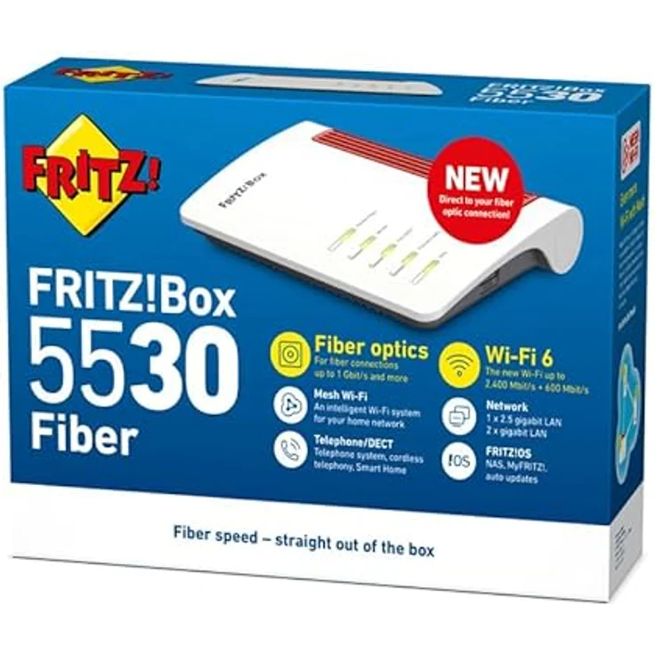 AVM Fritz!Box 5530 Fiber Edition International | Mesh Master | Wi-Fi 6 | 2400 Mbit/s (5 GHz) + 600 Mbit/s (2,4 GHz) | 2,5 Gigabit LAN | 4X gigabit-LAN | 2X USB 3.0 | AON + GPON, weiß – Bild 4