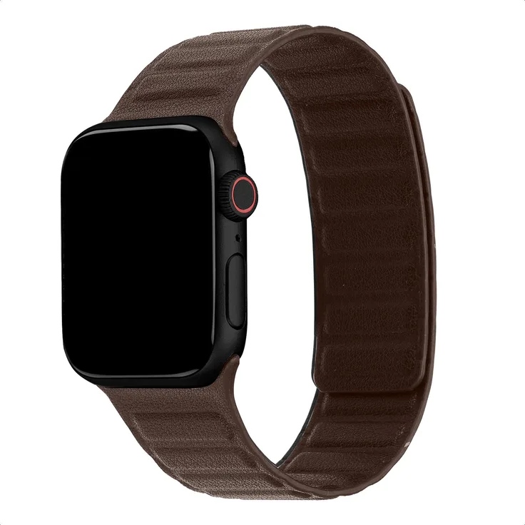 Accezz Magnetisches Echtlederarmband für Apple Watch, 44/45/46/49 mm – Schokoladenbraun, mit magnetischem Verschluss und hoher Strapazierfähigkeit