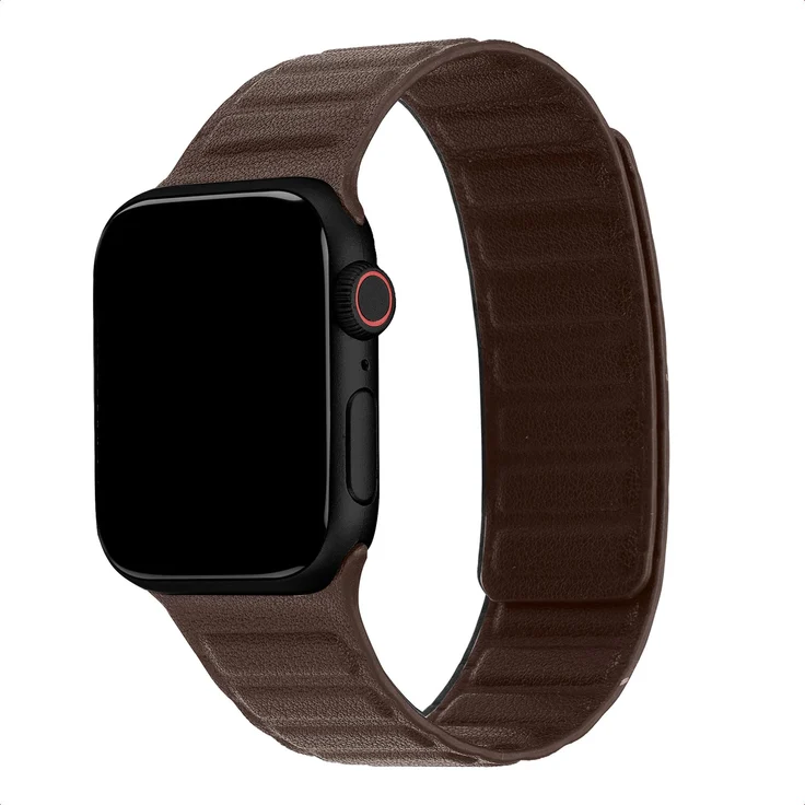 Accezz Magnetisches Echtlederarmband für Apple Watch, 44/45/46/49 mm – Schokoladenbraun, mit magnetischem Verschluss und hoher Strapazierfähigkeit
