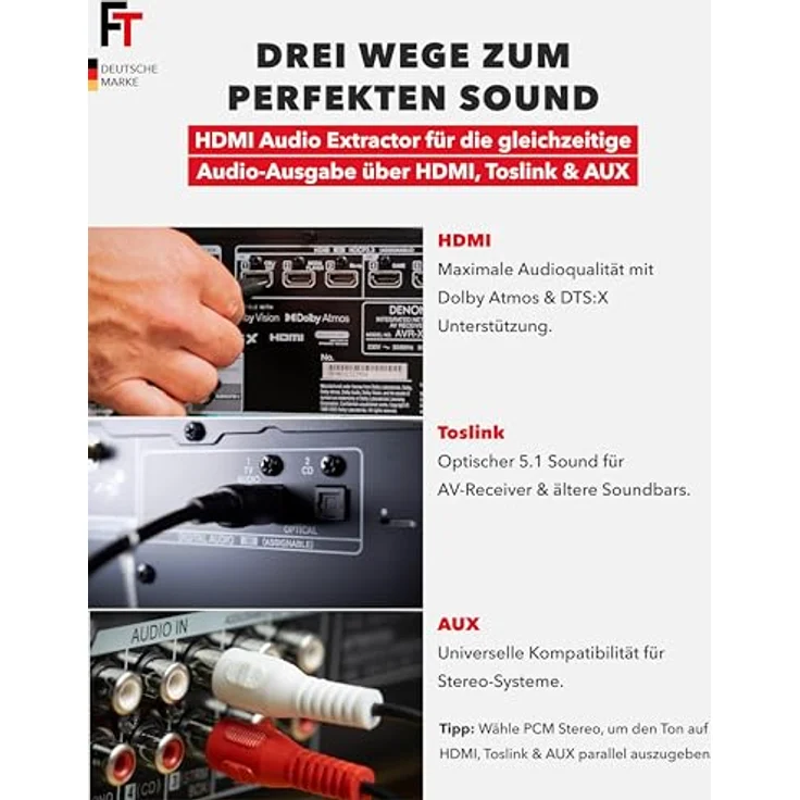 FeinTech SW411 HDMI 2.1 Switch, 4 In 1 Out mit Audio Extractor, unterstützt 4K 120Hz & 8K, optimiert für Soundsysteme – Bild 4