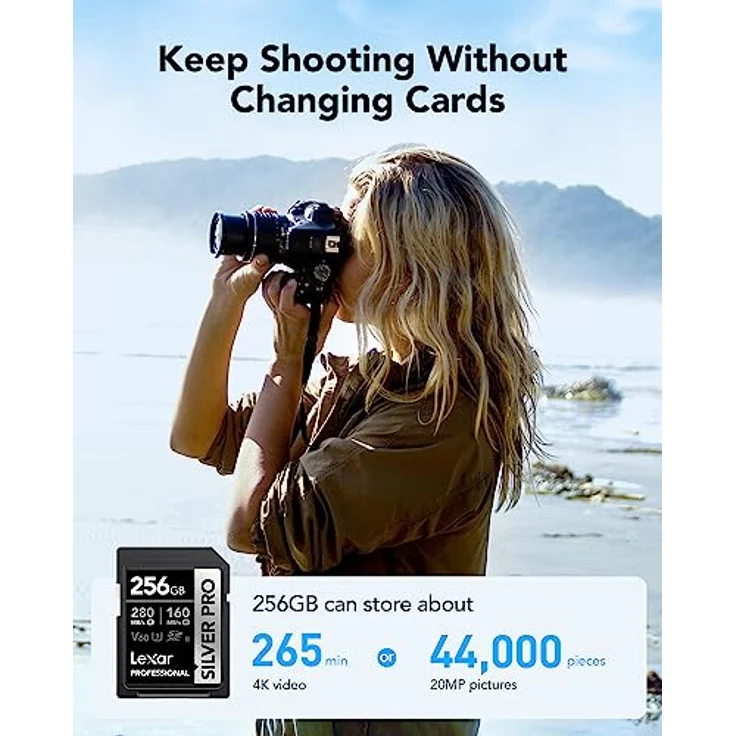Lexar Silver Pro SD Karte 256GB, SD Speicherkarte UHS-II, V60, U3, C10, SDXC Karte, Bis zu 280 MB/s Lesen, für professionelle Fotografen, Videofilmer, Enthusiasten (LSDSIPR256G-BNNAA) – Bild 4