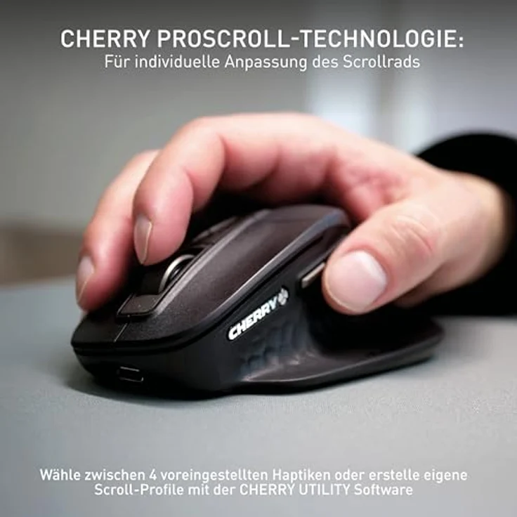 CHERRY Stream Desktop Ultimate, Kabelloses Multi-Device Tastatur-Maus-Set mit ergonomischer Rechtshändermaus, Französisches Layout (AZERTY), Schwarz, Aufladbar, 5-stufig dimmbare Beleuchtung – Bild 3