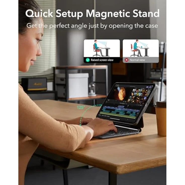 ESR Hülle mit Keyboard für iPad Air 11 Zoll (M4/M3/M2, 2026/2025/2024) und Pro 11 (1st-4th Gen), magnetischer Ständer, federnde Leuchttasten, Multi-Touch-Trackpad, Schwarz – Bild 5