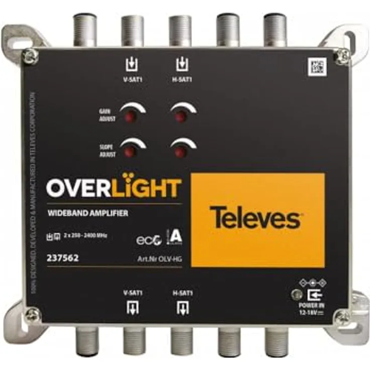 Televes WideBand Overlight 29dB Signalverstärker, Frequenzbereich 250...2400MHz, kompakte Bauweise