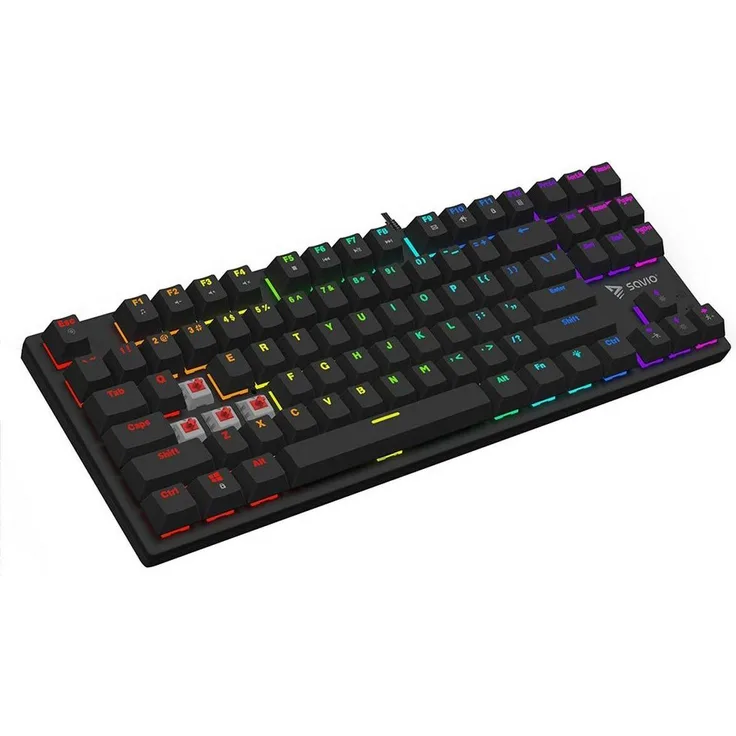 Savio Savgk-Tempest X2 Red, Kabelgebundene Gaming-Tastatur mit 87 Tasten, N-Key-Rollover und langlebigen Outemu RED Schaltern, Schwarz