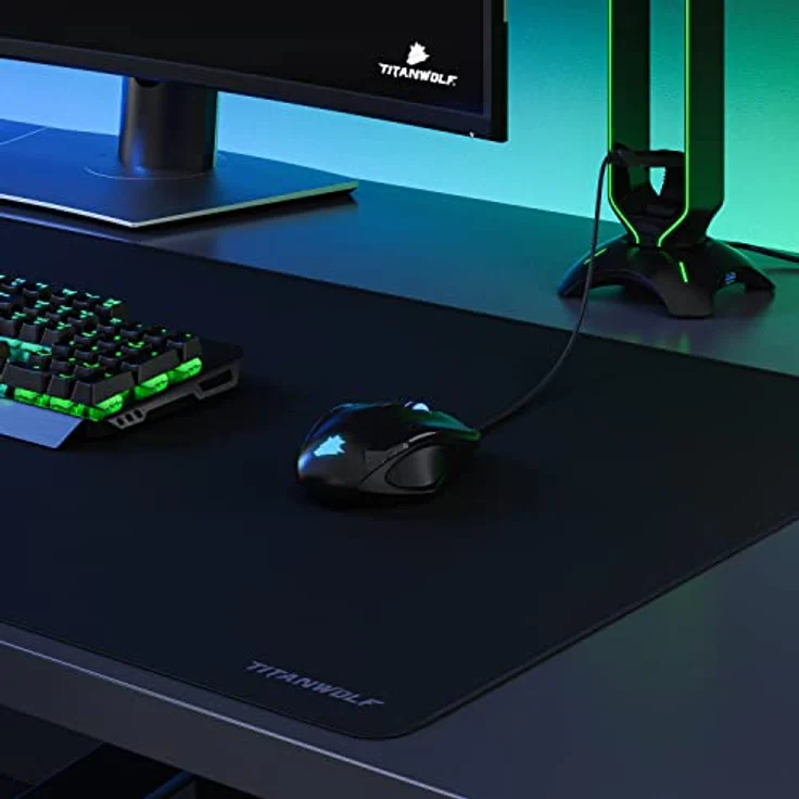CSL - Übergröße Mauspad Gaming Titanwolf 1200x600mm - XXXL Mousepad groß mit Motiv - Tischunterlage Large Size - verbessert Präzision und Geschwindigkeit - XXL z.B. für Logitech Maus und Tastatur – Bild 6
