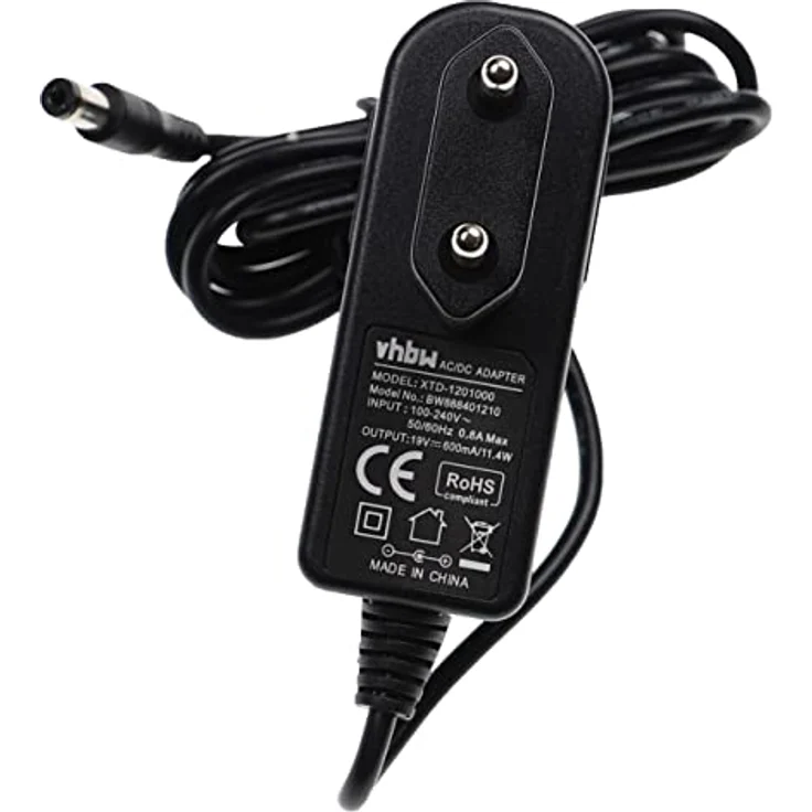vhbw Ladegerät kompatibel mit Venga VG RVC 3000, AC/DC Netzadapter 19V, 600mA, schwarz – Bild 2