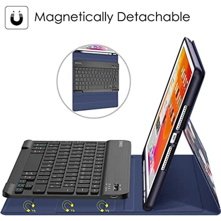 Fintie Tastatur Hülle für iPad 10.2 Zoll (9/8/7 Generation - 2021/2020/2019), Schutzhülle mit TPU Rückschale, abnehmbarer Bluetooth Tastatur mit QWERTZ Layout und Pencil Halter, Hibiskus – Bild 3