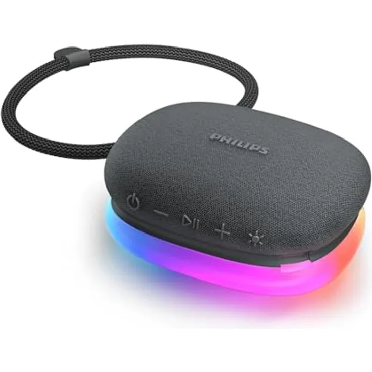 Philips TAS2307BK/00, Bluetooth-Lautsprecher mit integrierten LED-Leuchten, wasserdicht, 10 Stunden Akkulaufzeit, schwarz