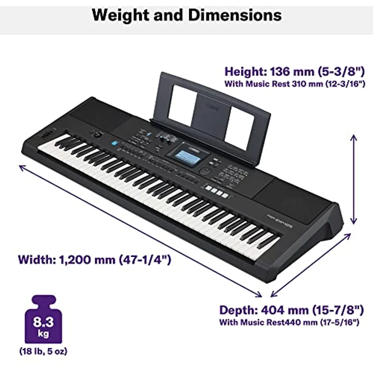 Yamaha PSR-EW425, Home-Keyboard mit 12 W Stereo Lautsprechern, Netzteil und Notenhalter – Bild 2