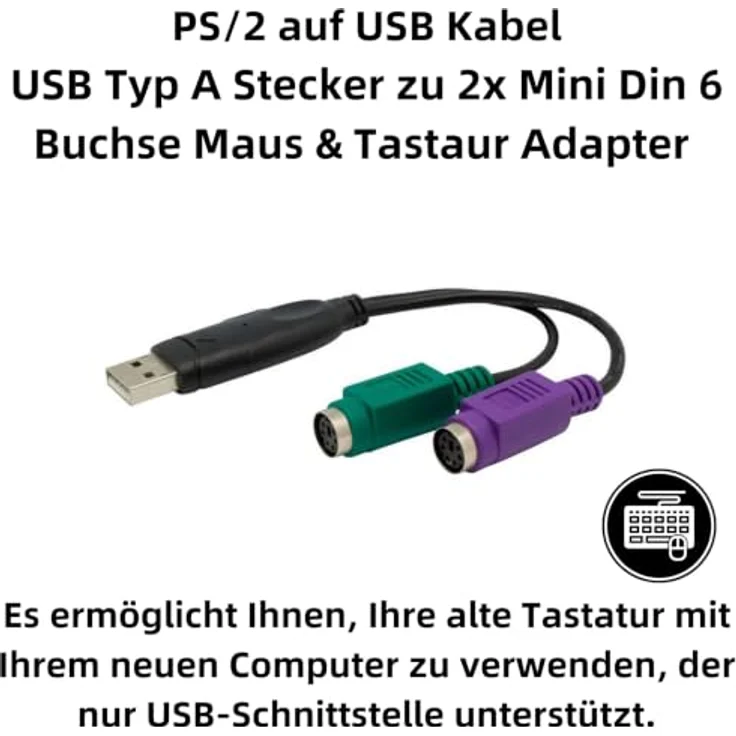 Aukson E28 USB auf 2X PS/2 Adapter Konverter für Tastatur und Maus, Plug & Play, kompatibel mit Windows und Mac OS X, 20 cm Kabel – Bild 2