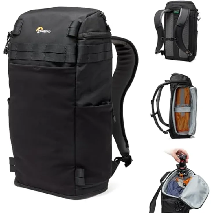 Lowepro ProTactic Lite BP 150 AW III Laptop-Rucksack, Zugang oben u. seitlich, 25 L, für Foto-/Videografen, Regenhaube, recyceltes Gewebe, schwarz