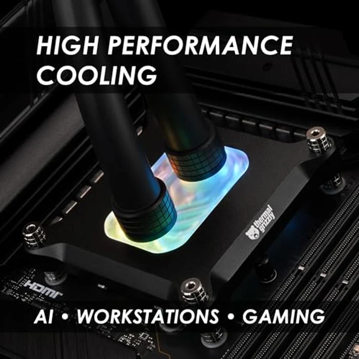 Thermal Grizzly Mycro Pro RGB, High Performance Wasserkühlungsblock G1/4 für Intel LGA1851/1700, vernickelte Kupfer-Coldplate mit 70 Mikrofinnen, integrierter Feinfilter und 5V 3-Pin ARGB-Beleuchtung, schwarz – Bild 2