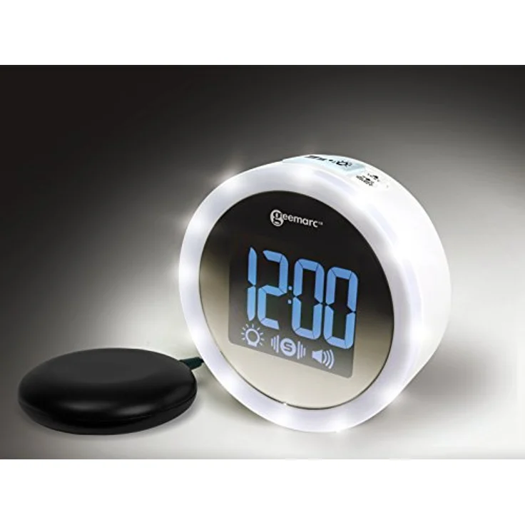 Wecker mit 95dB lautem Alarm, Blitzlicht und Vibrationskissen - Geemarc Wake 'N' Shake Star weckt Langschläfer, Hörgeschädigte und Taube - USB-Ladegerät - Version DE – Bild 2