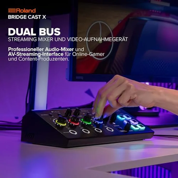 Roland Bridge Cast X, professionelles Audio-Interface für Streaming, Mischpult mit XLR-Mikrofonvorverstärker, Schwarz – Bild 2