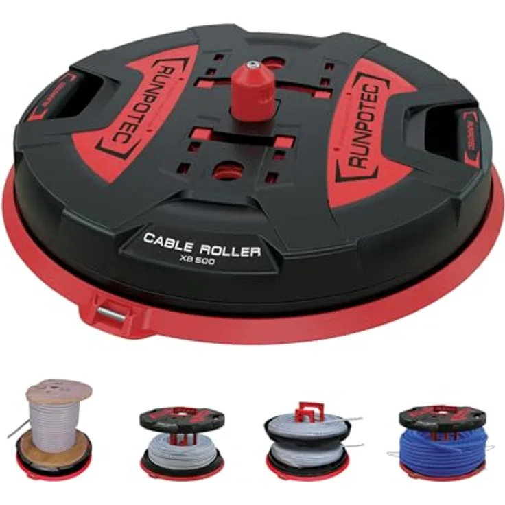 RUNPOTEC XB 500 Cable Roller, universeller Kabelabroller für Kabel, Rohre & Trommeln, belastbar bis 800kg, Ø 50cm, rutschfest mit höhenverstellbarem Deckel