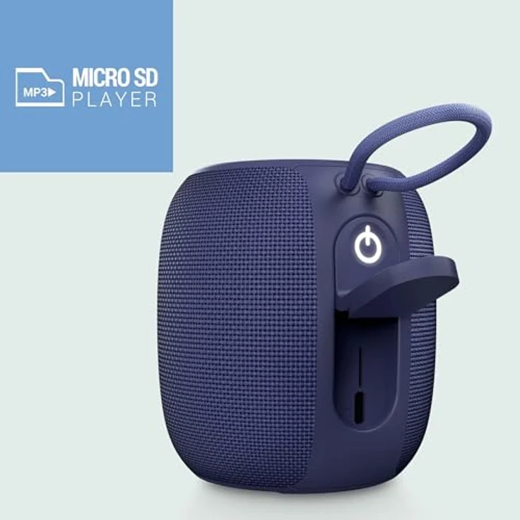 Energy Sistem Bloom Bluetooth-Lautsprecher (18 Stunden Akkulaufzeit, IPX6, True Wireless, 100% recycelter Kunststoff, LED-Leuchten) Navy – Bild 3