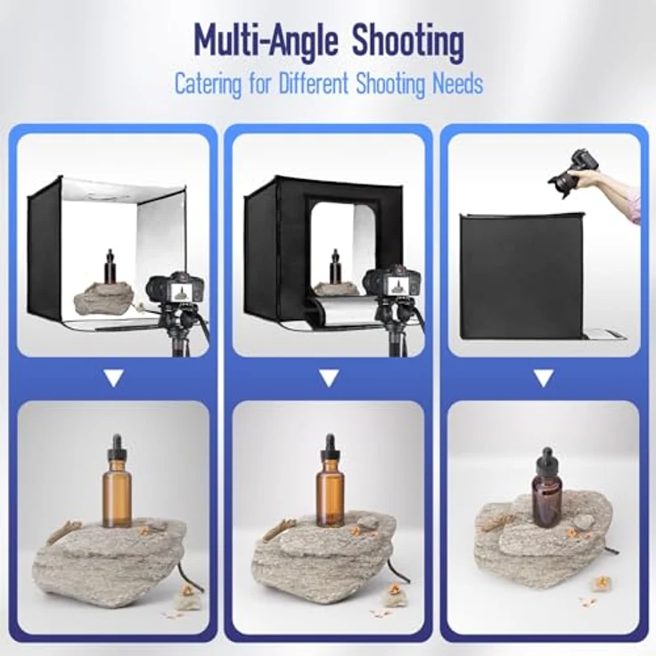 EMART Fotobox 60x60cm, Dimmbare Fotostudio Set mit 5 Hintergründen in Schwarz, Weiß, Gelb, Blau und Grau, 3 Lichtfarben für Produktfotografie – Bild 4