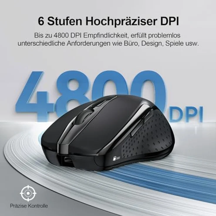 TECKNET Silent Kabellose Maus 4800 DPI, Wiederaufladbare Funkmaus mit 6 Tasten, 2,4 GHz, Schwarz – Bild 3
