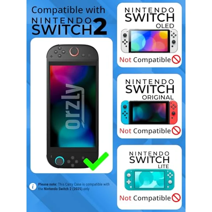 Orzly Tragetasche für Nintendo Switch 2 (2025), Hartschalenetui mit 7,9 Zoll Bildschirmschutz, organisierter Stauraum für 20 Spiele und Zubehör, wasserabweisend, Geschenkbox-Edition – Bild 2