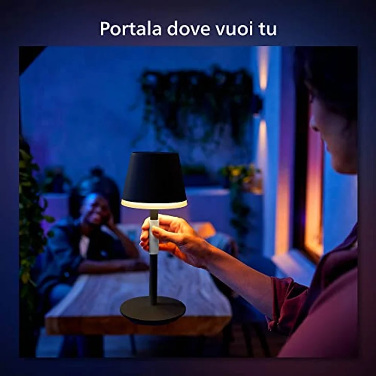 Philips Hue White & Color Ambiance Go Tragbare Tischleuchte 370lm, schwarz, bis zu 16 Mio. Farben, steuerbar via App und per Taste, kompatibel mit Amazon Alexa (Echo, Echo Dot) – Bild 2