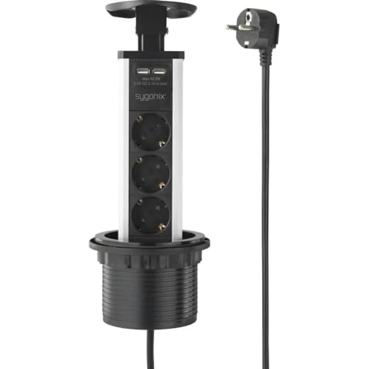 Sygonix SY-4737794 Steckdosenturm Schwarz, Silber Schutzkontakt 1 St. – Bild 2
