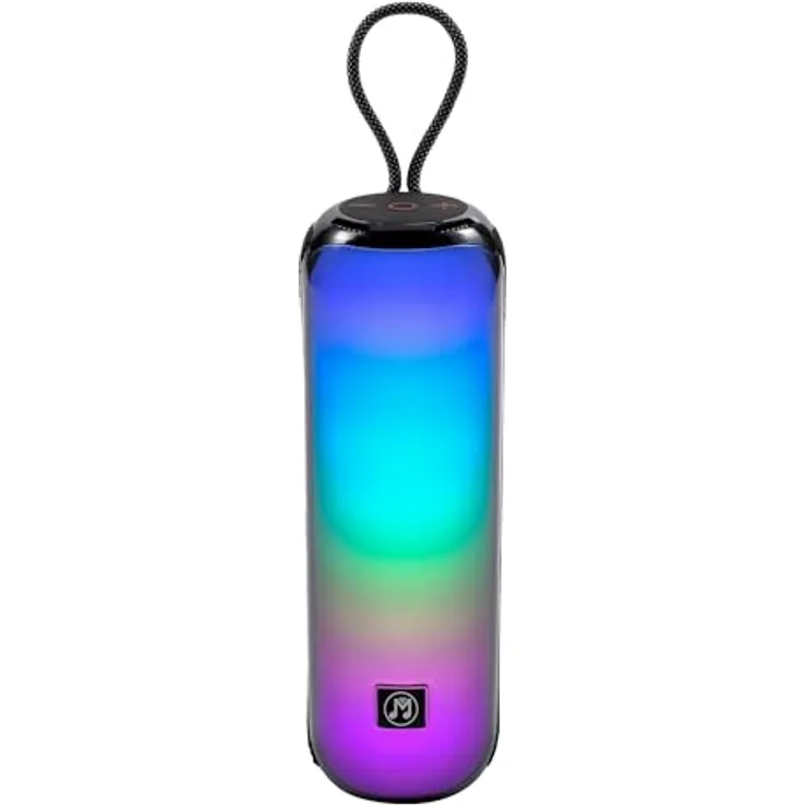 MusicMan BT-X66, Tragbarer Bluetooth-Lautsprecher mit RGB-Disco-Lichtern, FM-Radio, USB- und MicroSD-Wiedergabe, 1800mAh Akku, integriertem Mikrofon & AUX-Eingang
